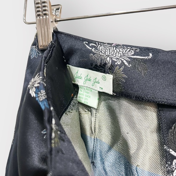 JADE JADE JADE Oriental Chinese Black Satin Floral Embroidered Pants (Sz s) - Picture 2 of 5